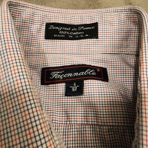 Faconnable Mens Dress Shirt 16R 32/33 Blue Red Check